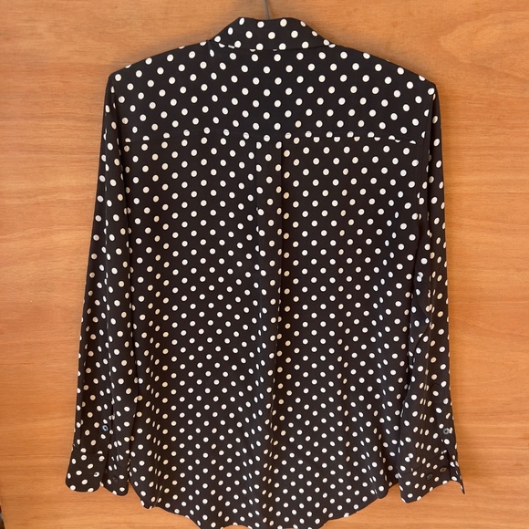 Equipment 100% silk polkadot blouse size M medium button up shirt black white - Picture 6 of 9